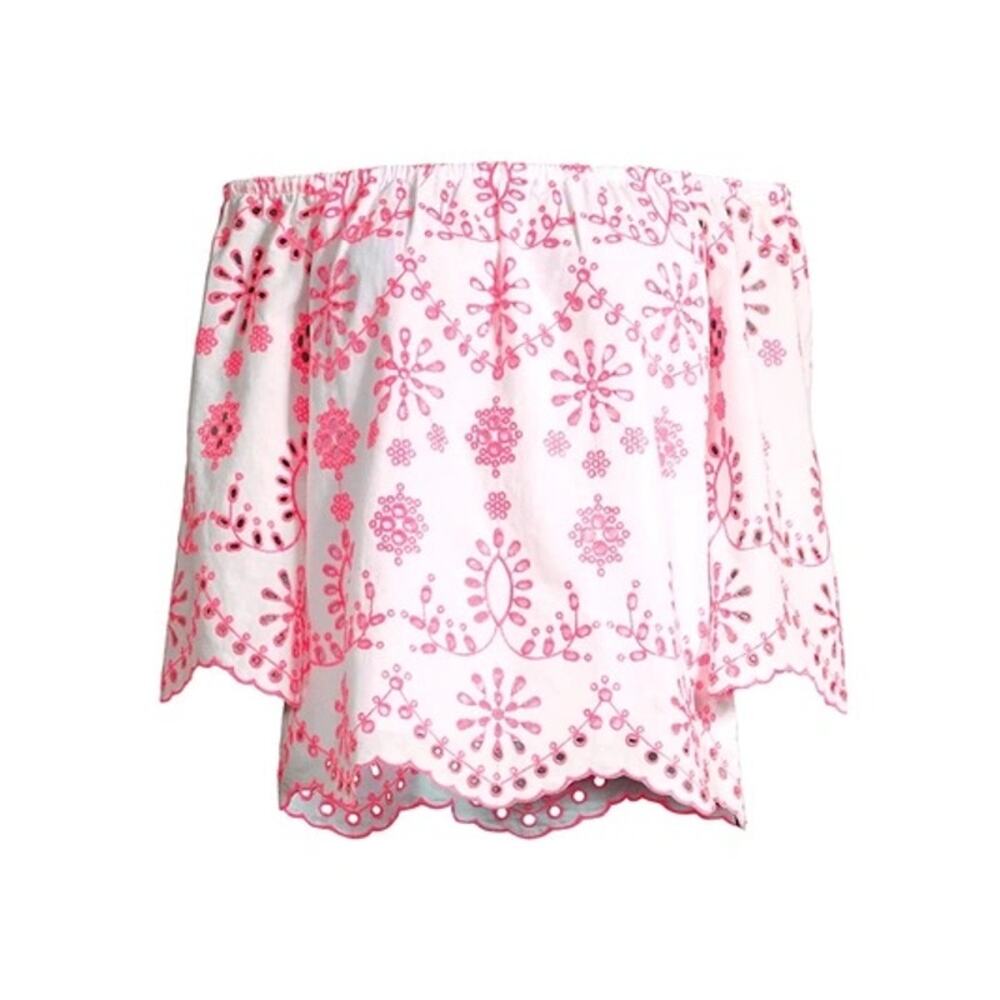 Lilly Pulitzer Laurenne Off-The-Shoulder Top Women’s Size L Karmic Coral Neon